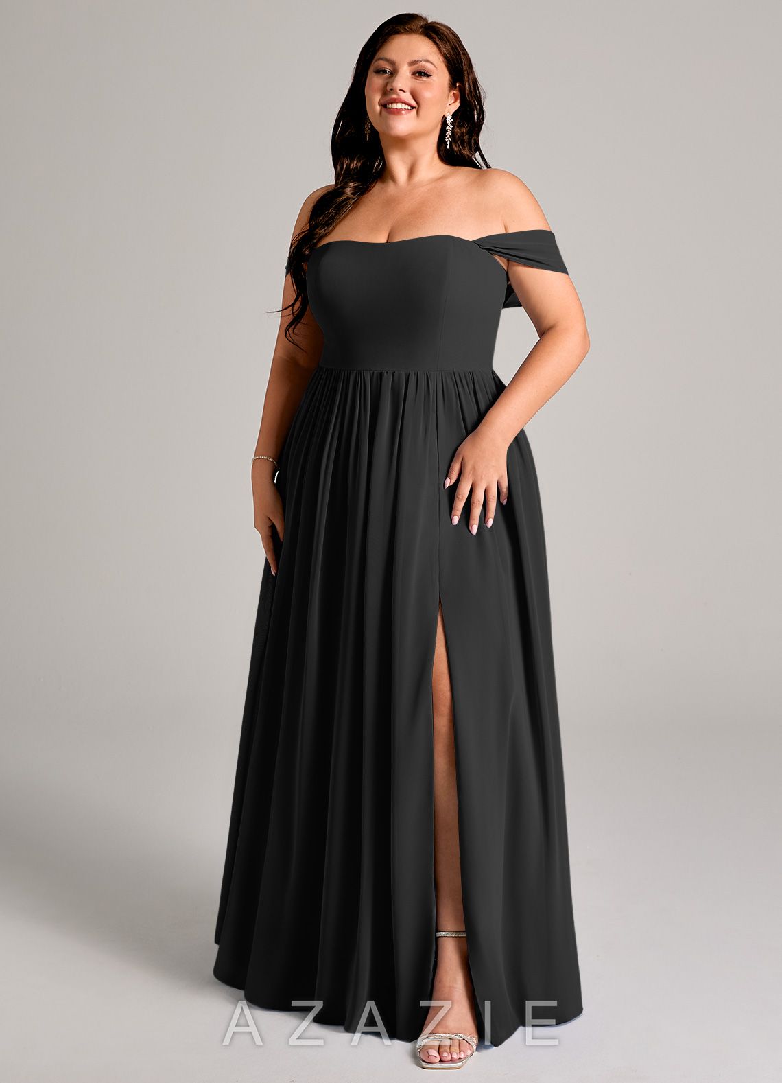 Azazie Calianna Black A-Line Off the Shoulder Chiffon Convertible Dress black