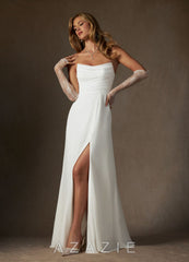 Azazie Camryn Diamond White A-Line Strapless Chiffon Dress