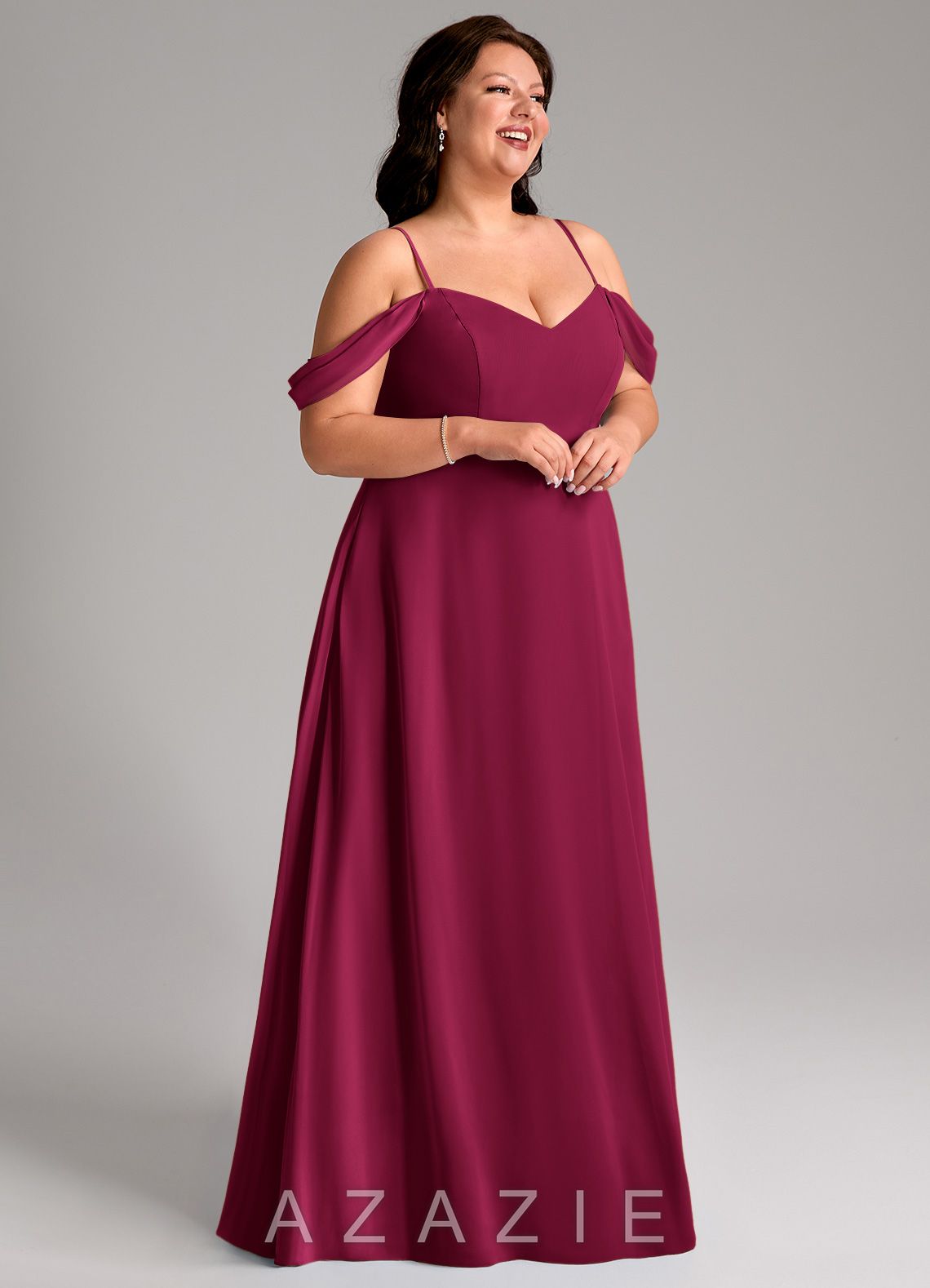 Azazie Marley Burgundy A-Line Off the Shoulder Chiffon Convertible Dress burgundy