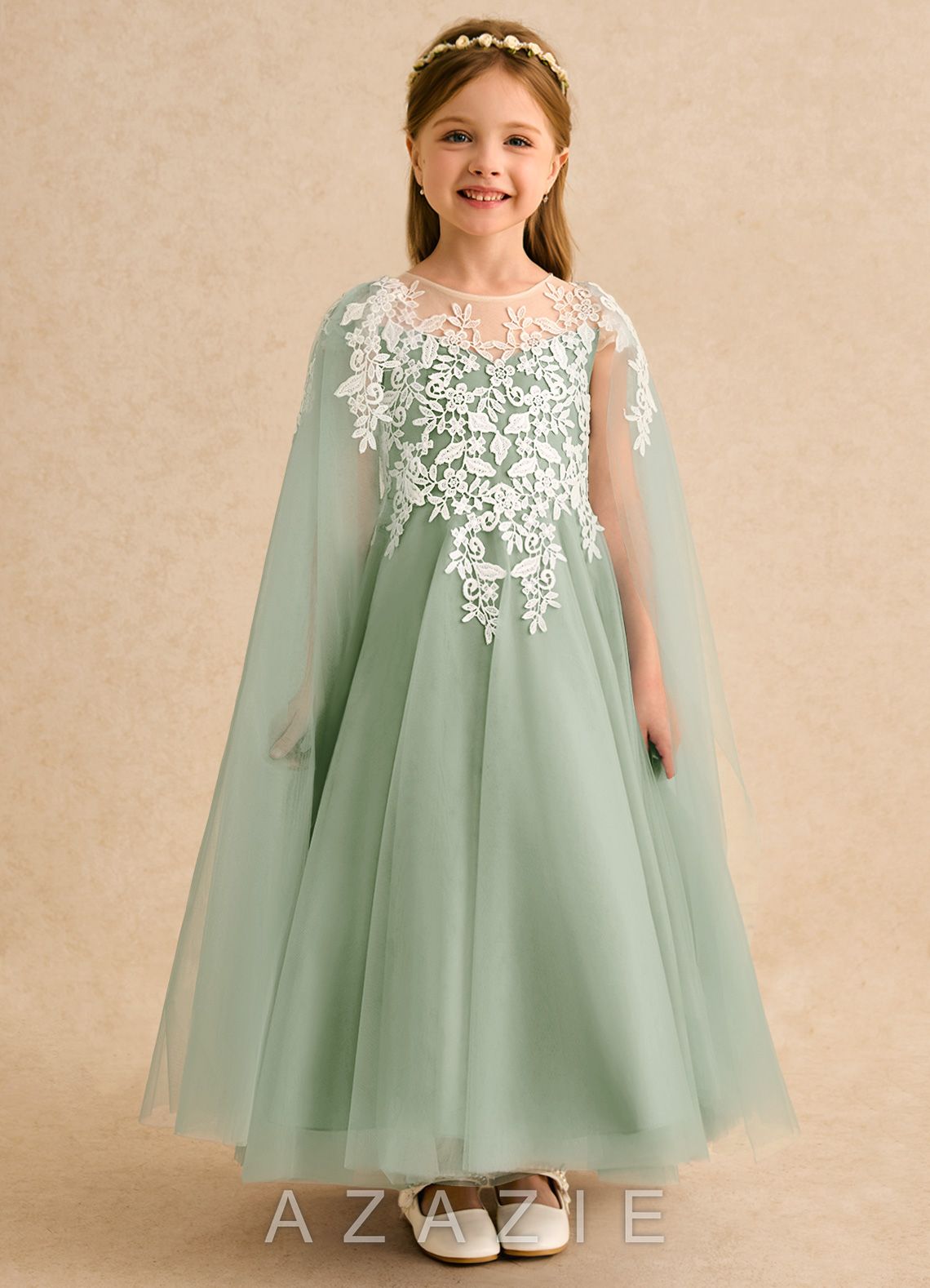Azazie Dandelion Dusty Sage Ball-Gown Lace Dress dusty_sage