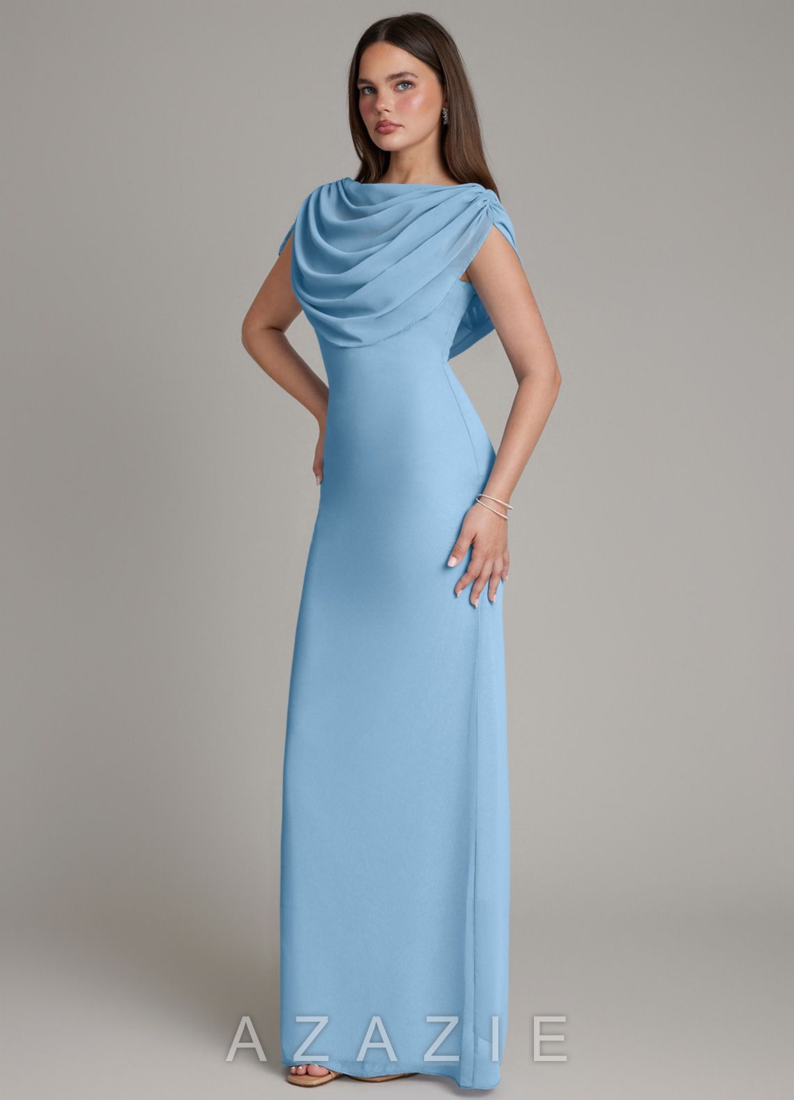 Azazie Hadley Steel Blue Mermaid Pleated Chiffon Dress steel_blue