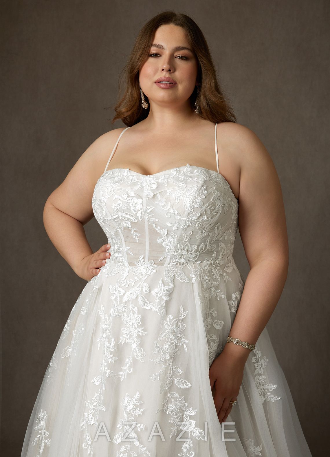 Azazie Keri Diamond White Ball-Gown Strapless Lace Dress diamond_white