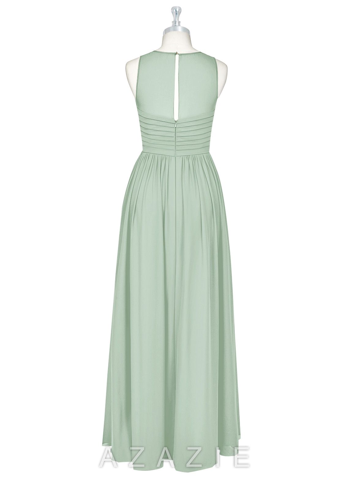 Azazie Nina Agave A-Line Pleated Chiffon Dress agave