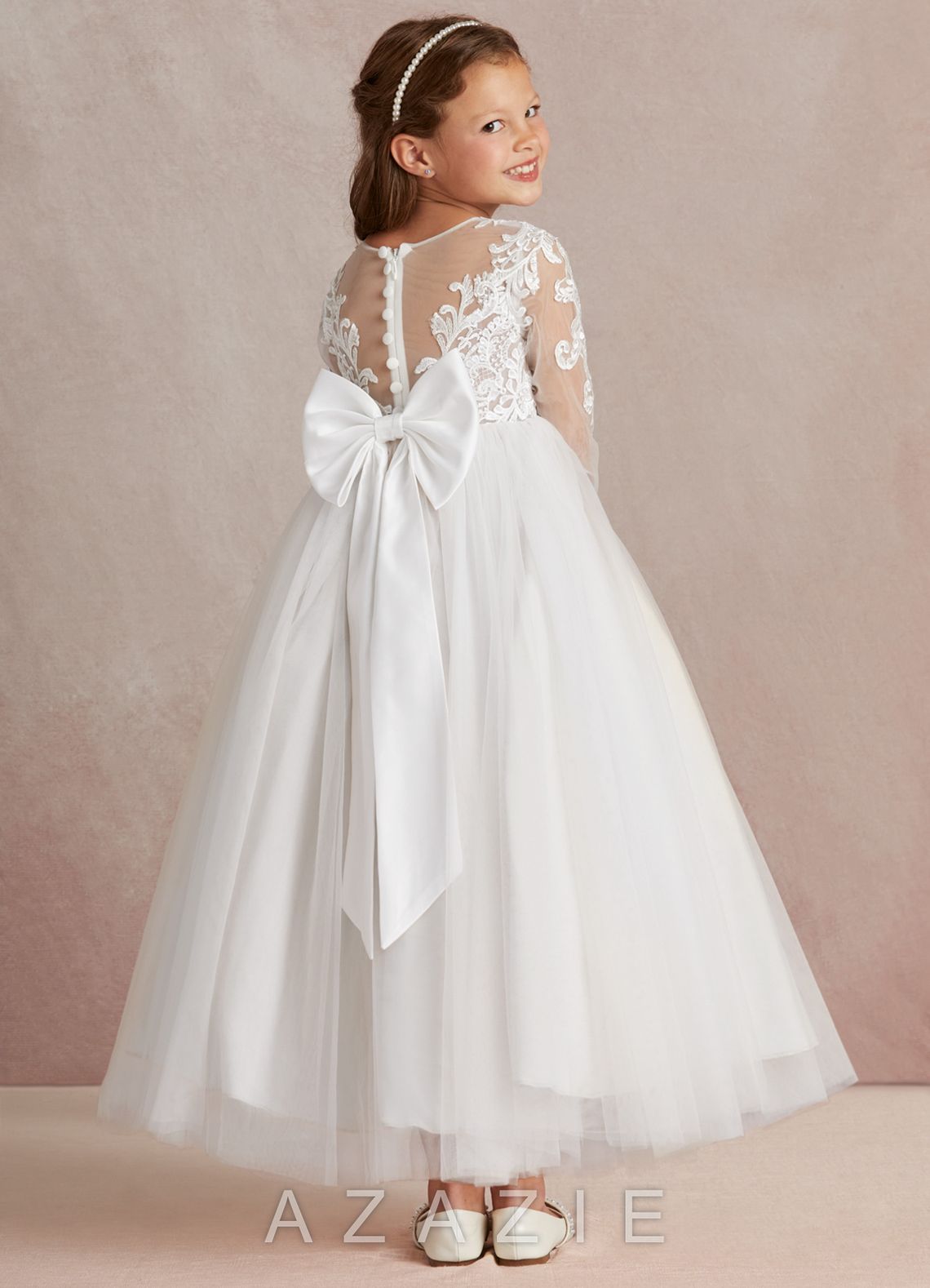 Azazie Elodie Ivory Ball-Gown Lace Dress ivory