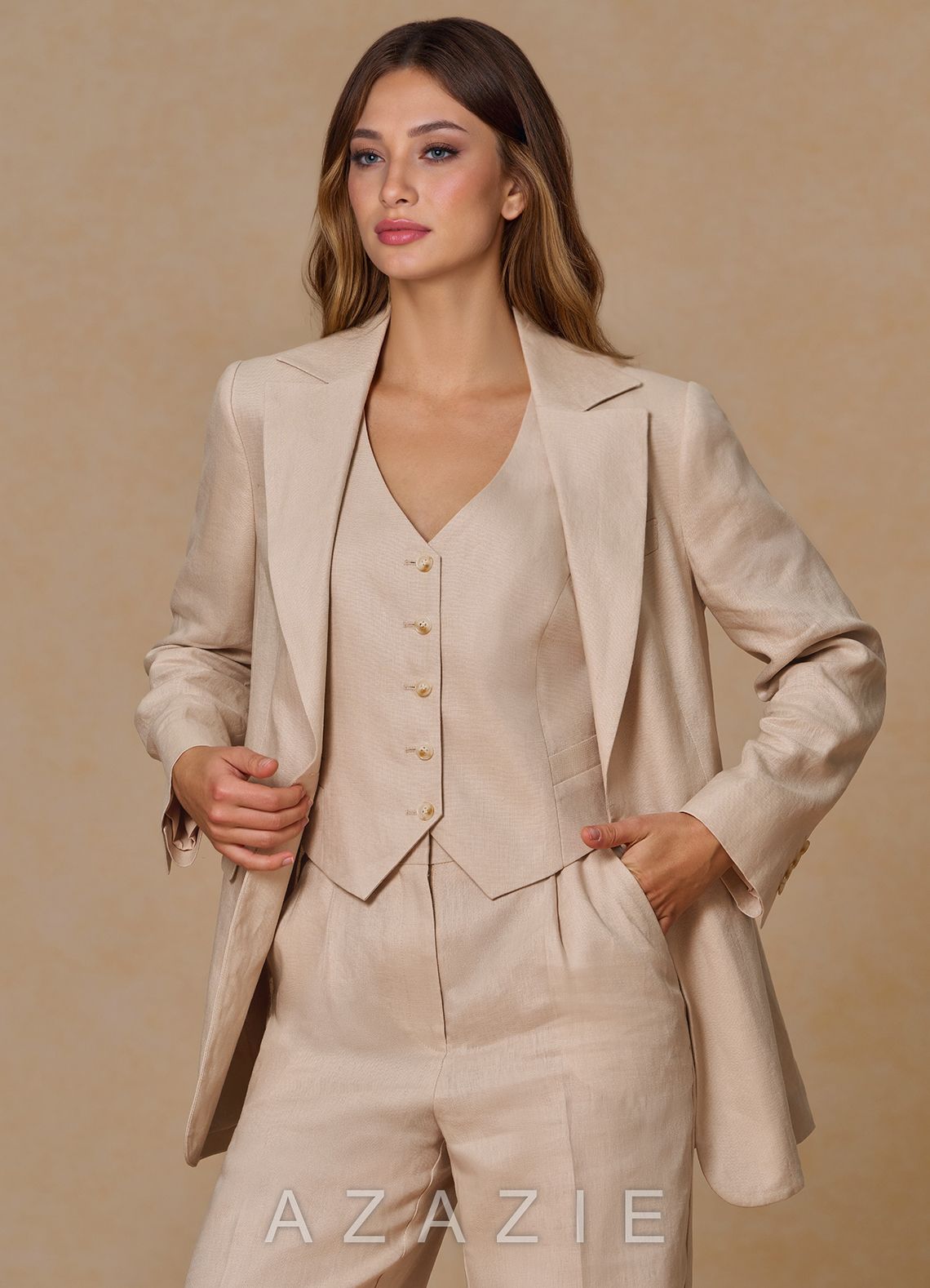Belicia Tan 100% Linen Blazer