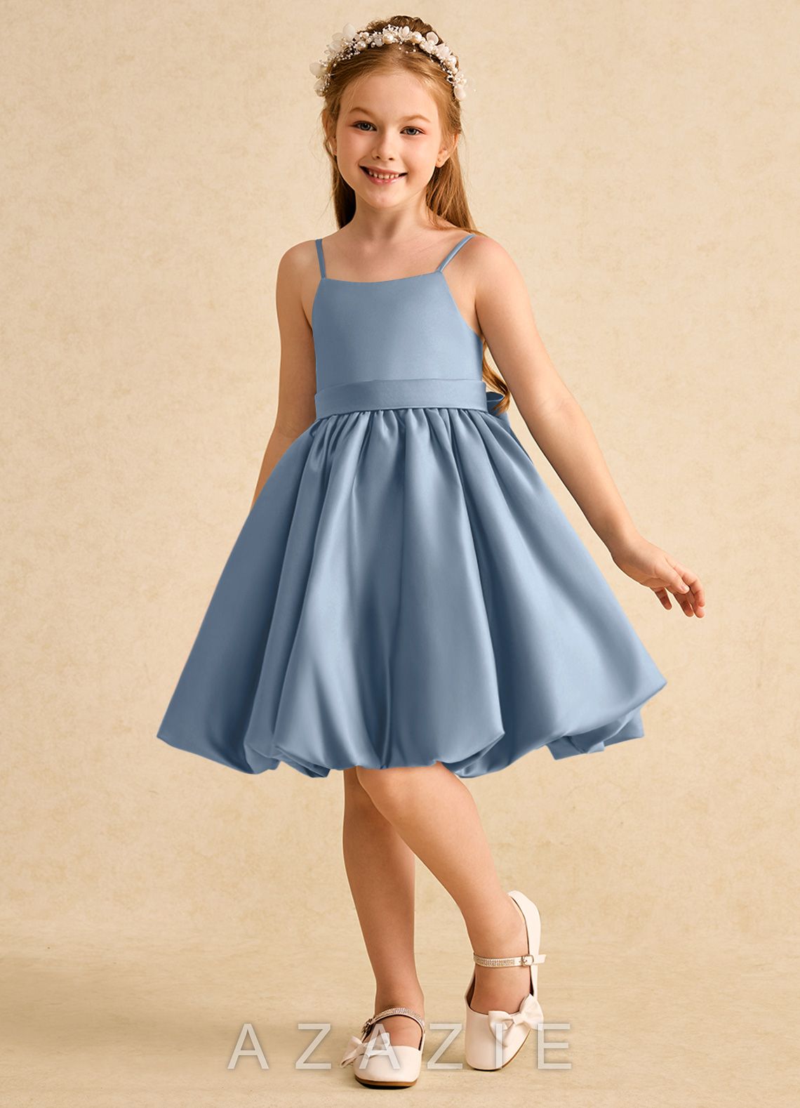 Azazie Davine Dusty Blue A-Line Spaghetti Strap Matte Satin Dress dusty_blue