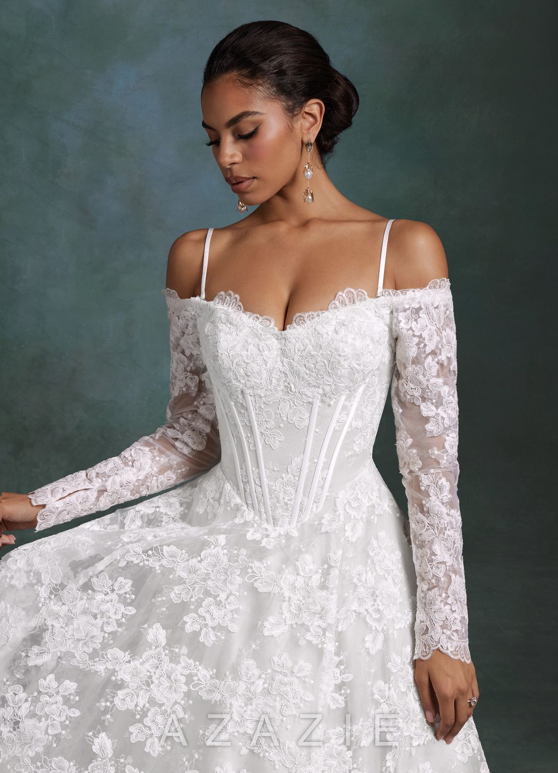 Azazie Skylar Diamond White A-Line Sweetheart Neckline Lace Dress diamond_white