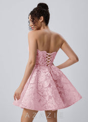 Mireille Pink Strapless Floral Lace Corset Skater Mini Dress