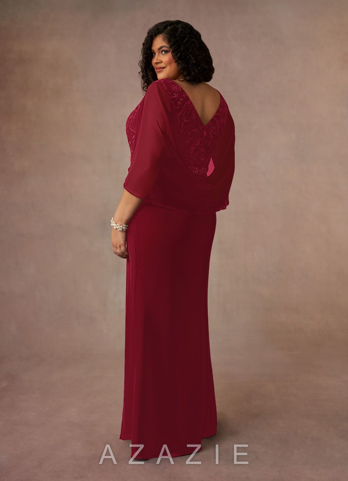 Azazie Laina Burgundy Mermaid Lace Chiffon Dress burgundy