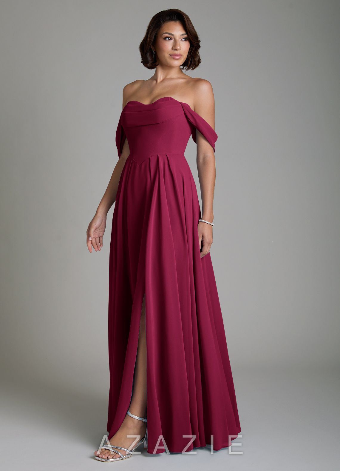 Azazie Loisa Burgundy A-Line Corset Chiffon Convertible Dress burgundy