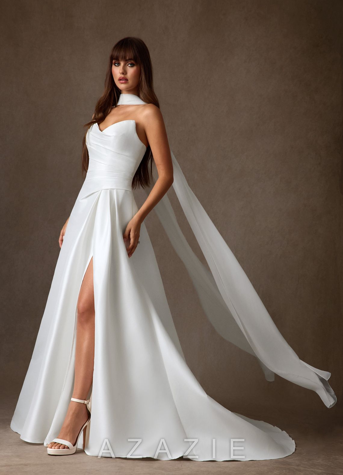 Azazie Adinah Diamond White A-Line Strapless Mikado Dress
