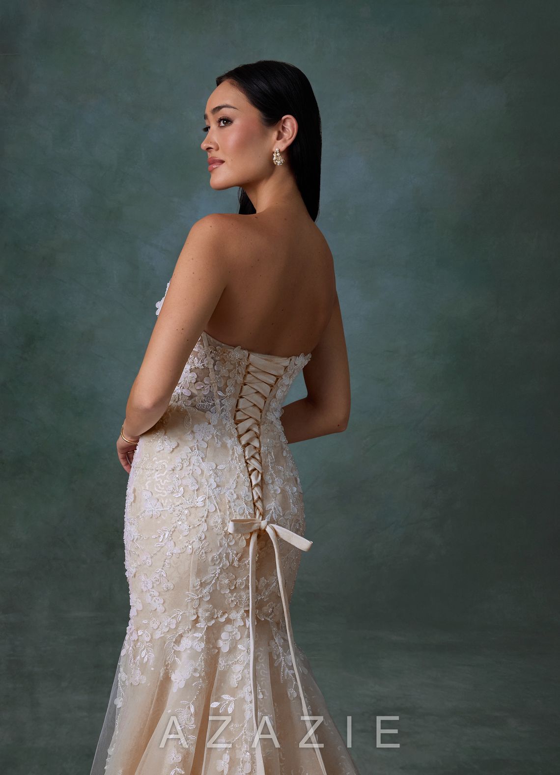 Azazie Chelley Diamond White Champagne Mermaid Strapless Tulle Dress diamond_white/champagne