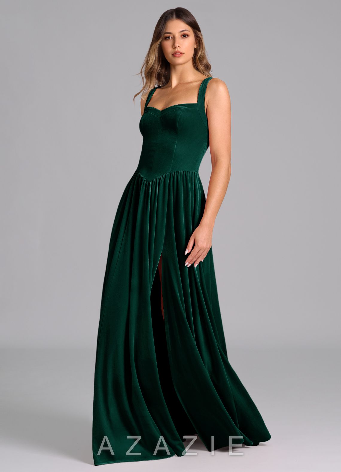 Azazie Francis Emerald A-Line Corset Velvet Dress emerald