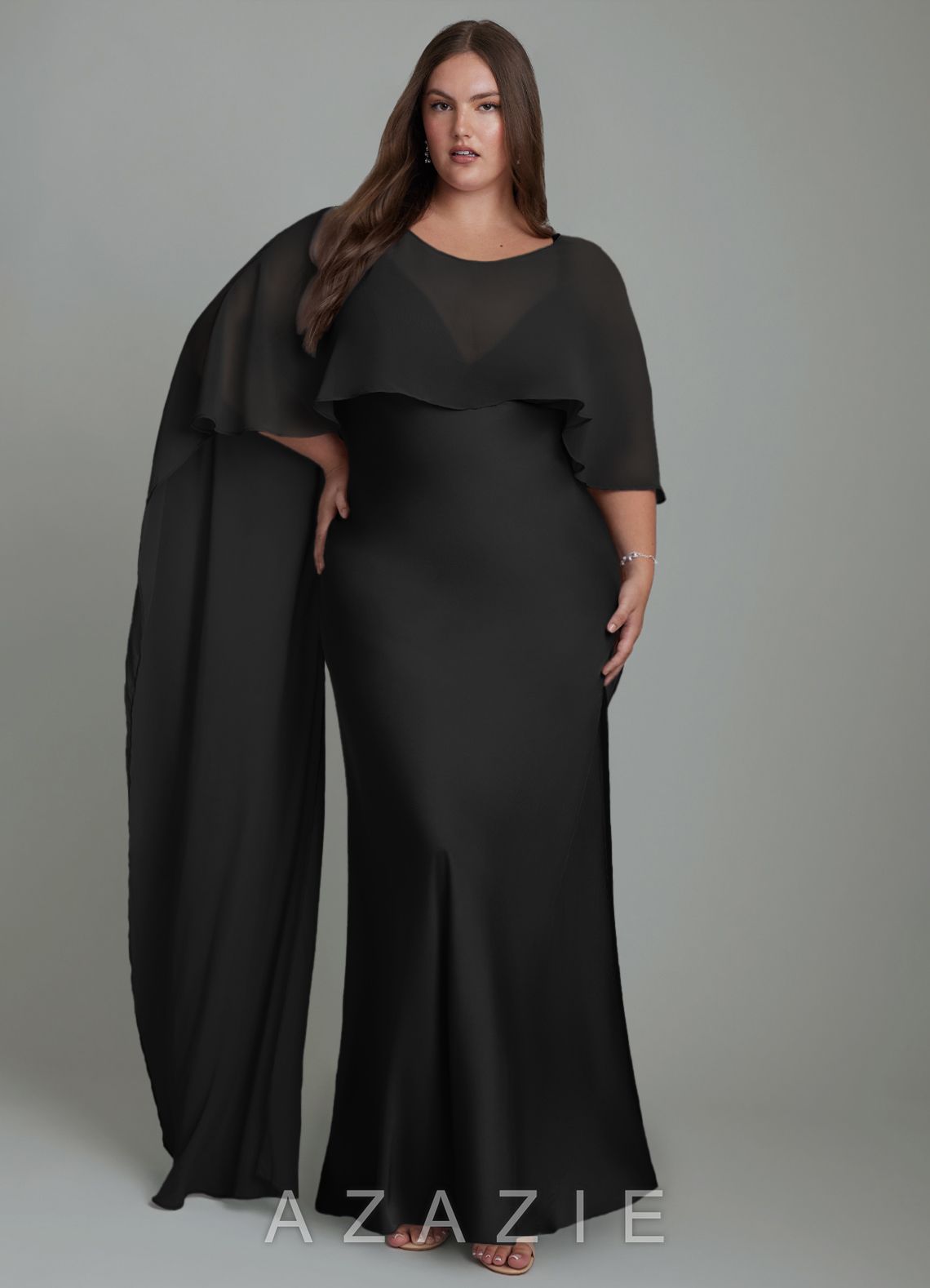 Azazie Stefania Black A-Line Stretch Satin Dress black
