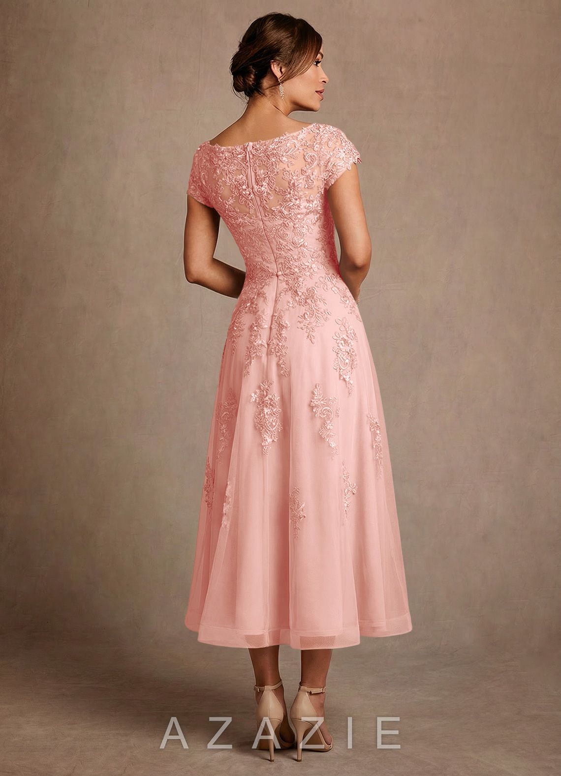 Azazie Jolanda Rosette A-Line Lace Dress rosette