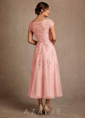 Azazie Jolanda Rosette A-Line Lace Dress rosette