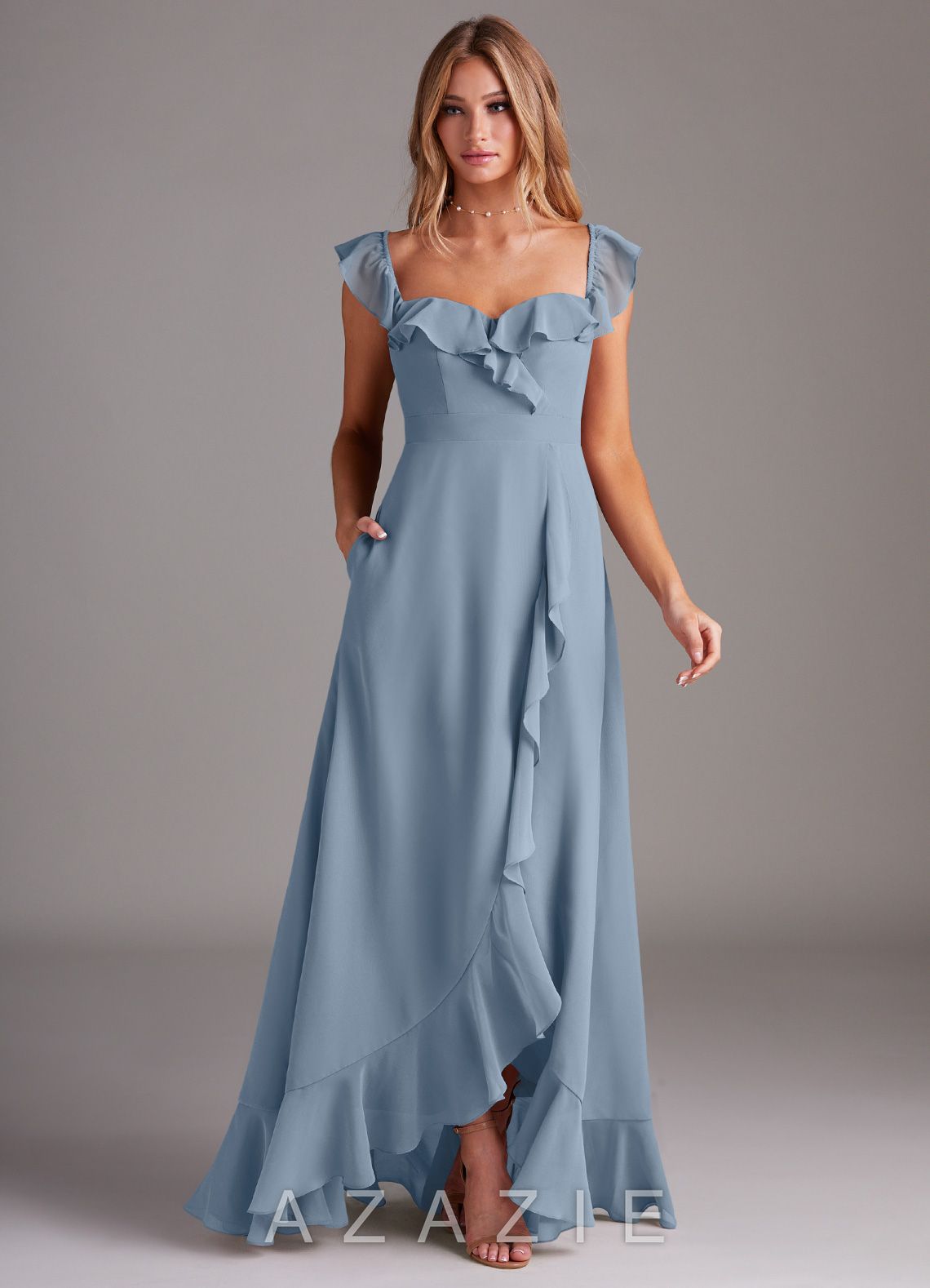 Azazie Lyra Dusty Blue A-Line Chiffon Convertible Dress dusty_blue