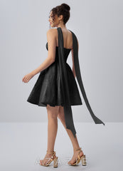 Calistabella Black A-Line Jacquard Chiffon Mini Dress
