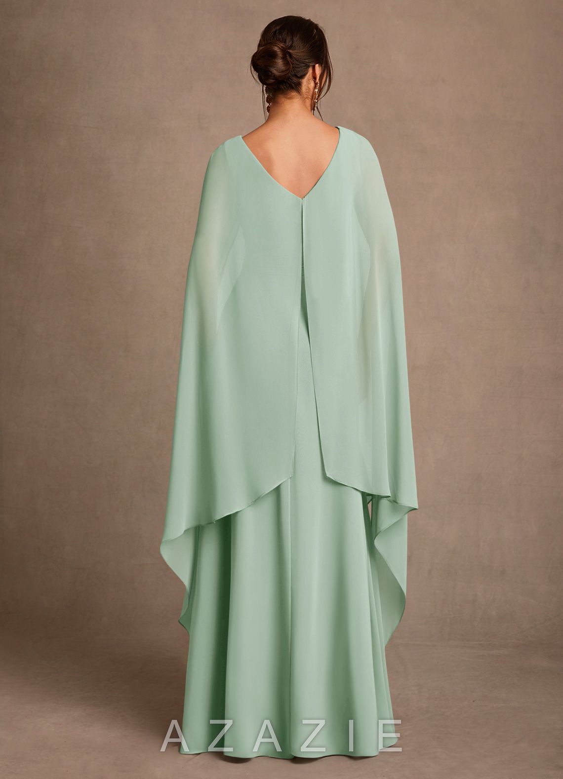 Azazie Liddie Agave A-Line Pleated Chiffon Dress agave