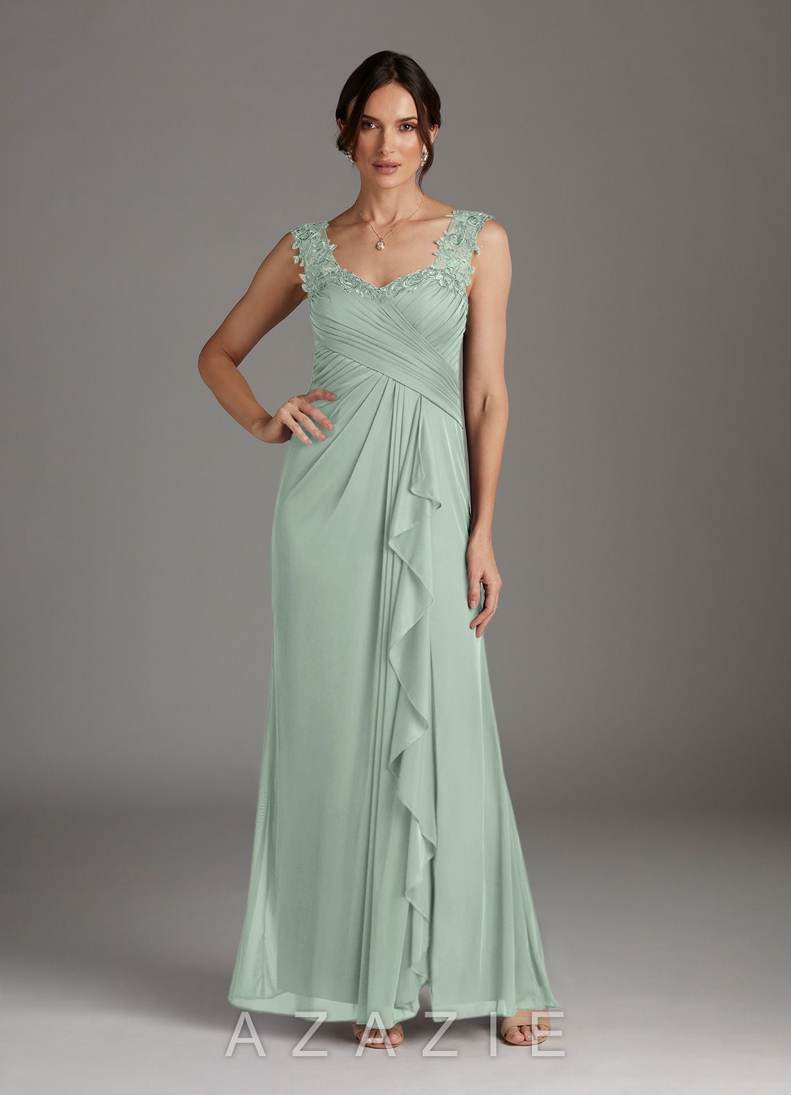 Azazie Edelin Agave A-Line Sweetheart Neckline Pleated Mesh Dress