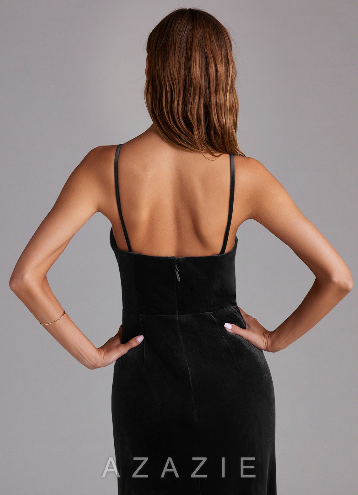 Azazie Maci Black Sheath Pleated Velvet Dress black