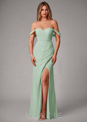 Azazie Haisley Agave Sheath Off the Shoulder Chiffon Convertible Dress agave
