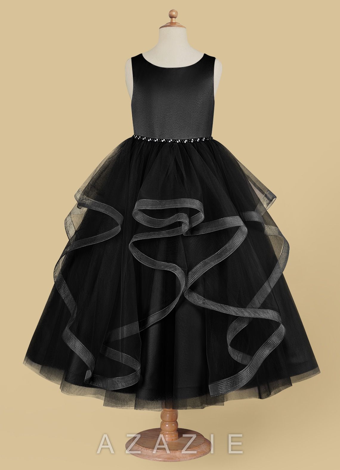 Azazie Sofia Black A-Line Beaded Tulle Dress black