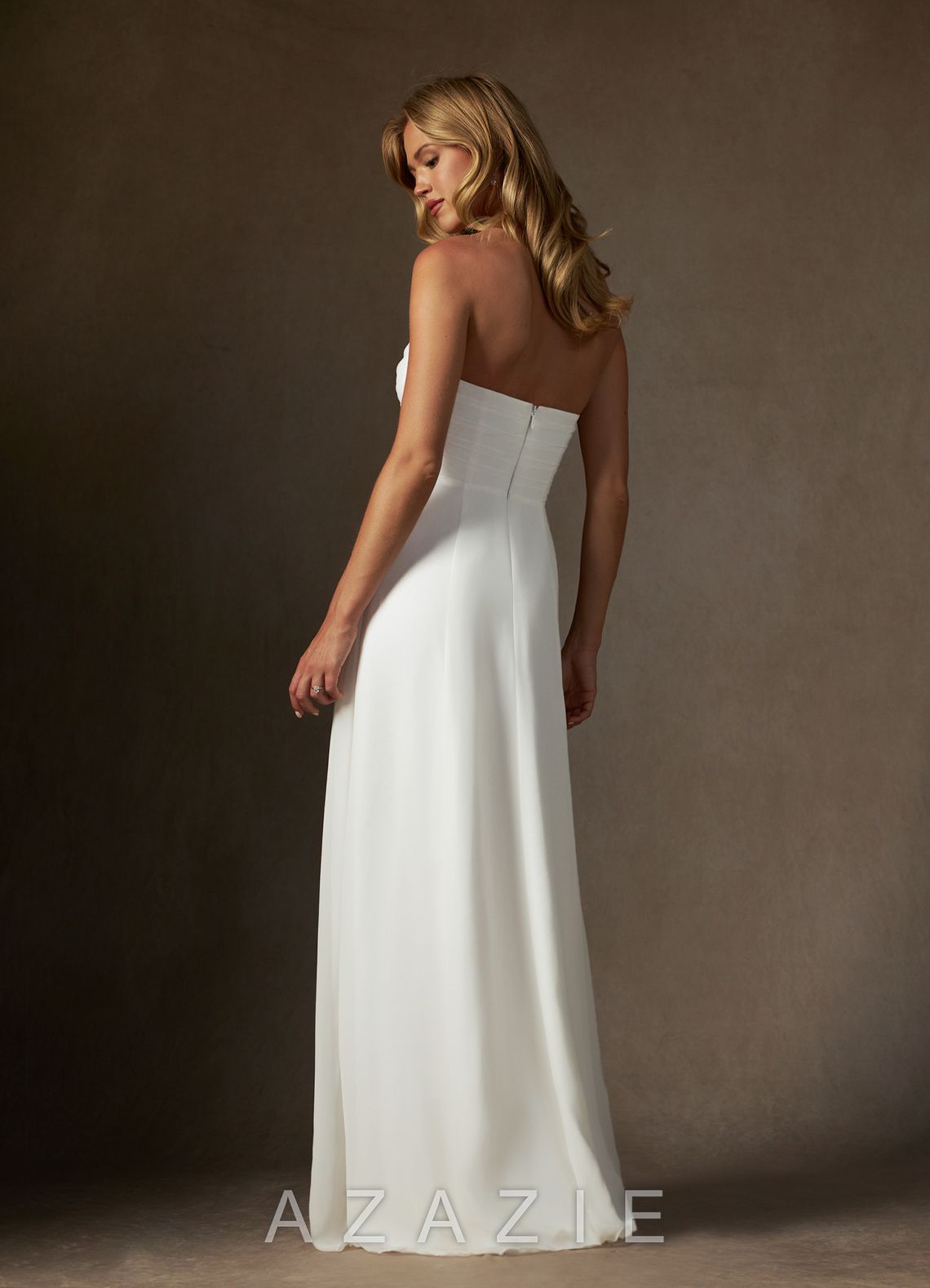 Azazie Camryn Diamond White A-Line Strapless Chiffon Dress