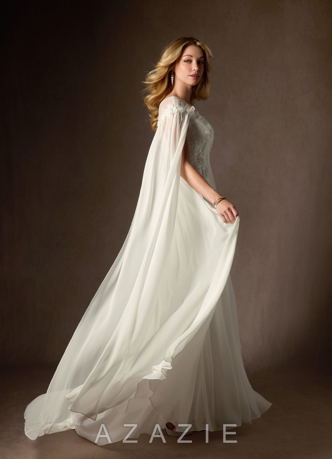 Azazie Linnea Wedding Dress Cream A-Line Scoop Chiffon Dress cream
