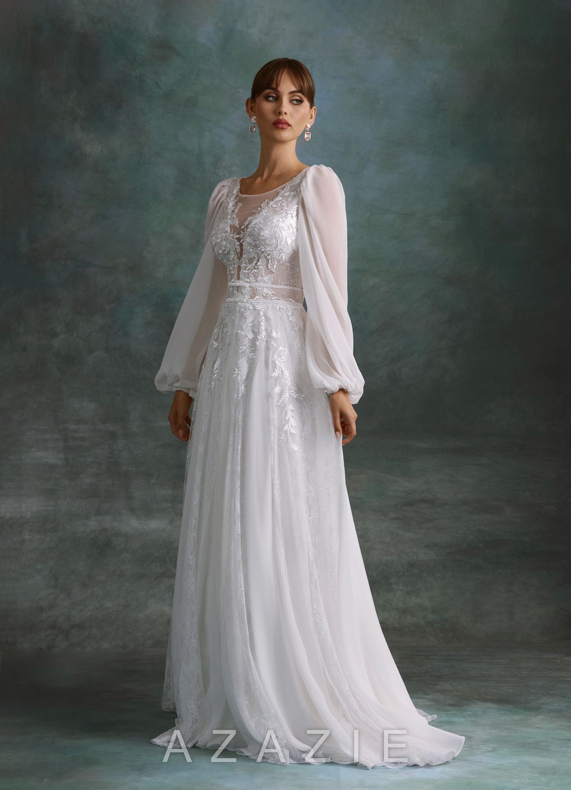 Azazie Keylani Diamond White A-Line Lace Dress