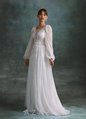 Azazie Keylani Diamond White A-Line Lace Dress