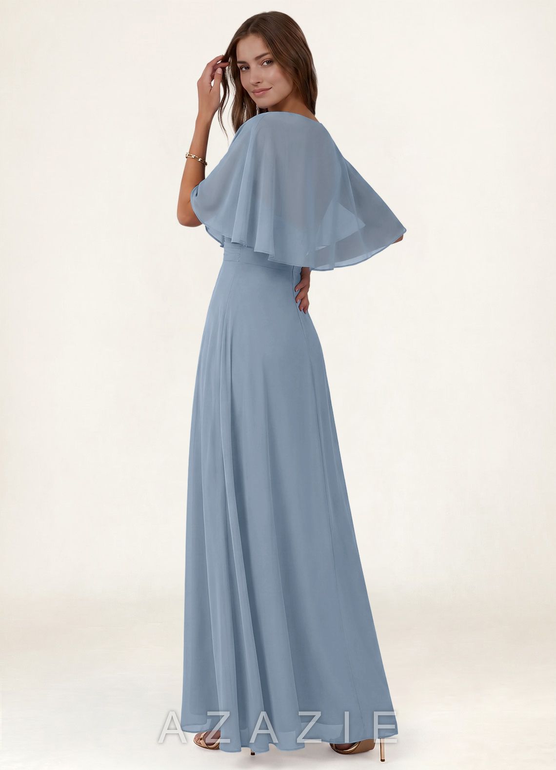 Azazie Matching Color Chiffon Tie-Front Shawl  dusty_blue