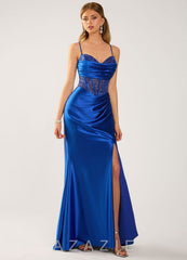 Marenmarka Royal Blue Beading Corset Satin Prom Dress  royal_blue