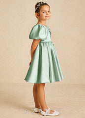 Azazie Muffin Agave A-Line with Sleeves Matte Satin Dress agave
