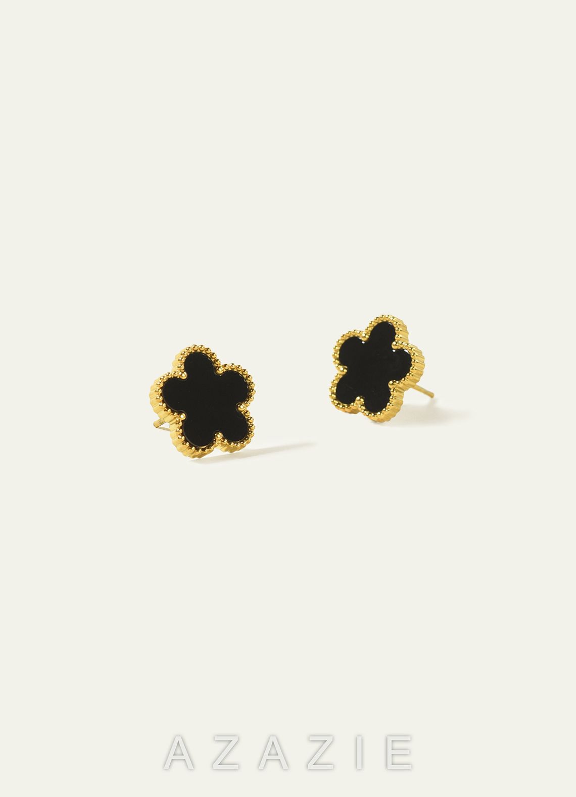 18K Gold Plated Stainless Steel Five-Leaf Clover Charm Earrings  black