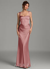 Azazie Mela Dusty Rose Sheath Corset Stretch Satin Dress