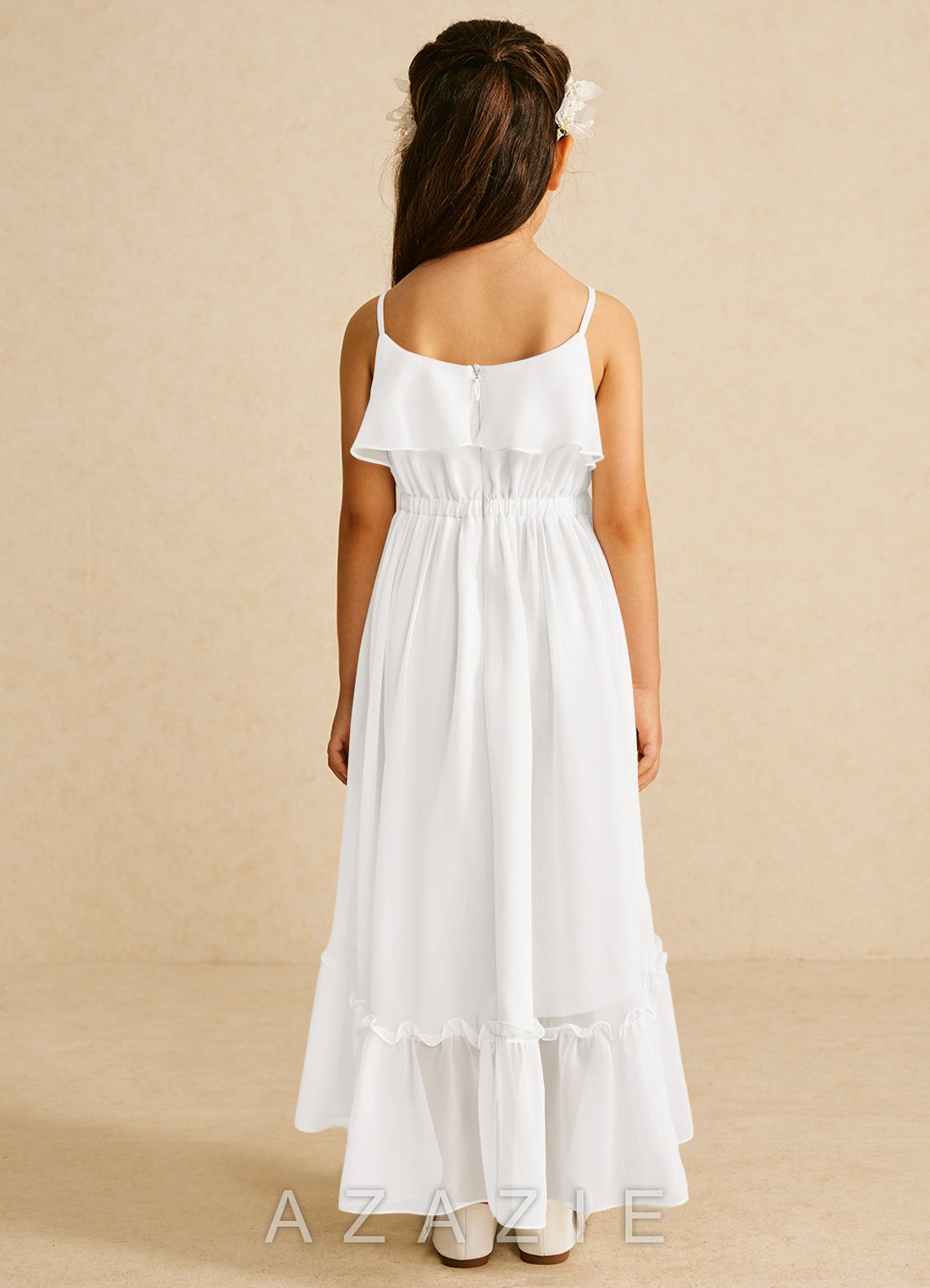 Azazie Karmen Ivory A-Line Ruched Chiffon Dress ivory