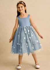 Azazie Bean Dusty Blue Ball-Gown Bow Tulle Dress dusty_blue