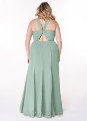 Azazie Rue Agave A-Line Halter Chiffon Dress agave