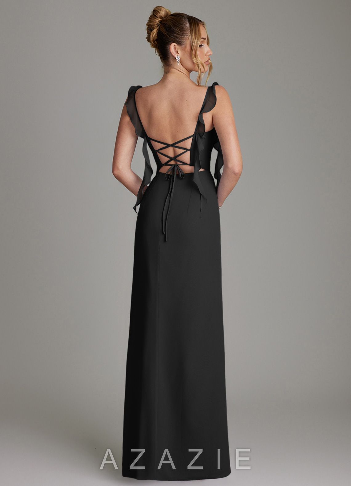 Azazie Jessamine Black Mermaid Corset Chiffon Dress black
