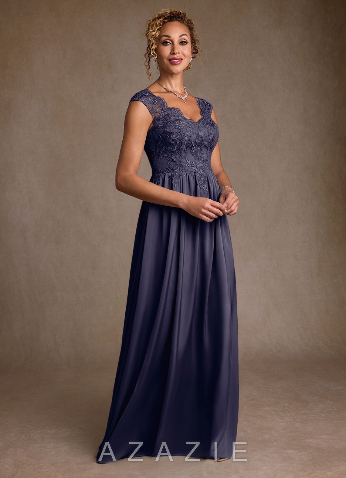 Azazie Amethyst Stormy A-Line Lace Dress stormy