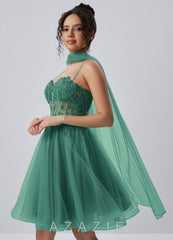Thalassienne Basil Lace Rhinestones Tulle Mini Dress