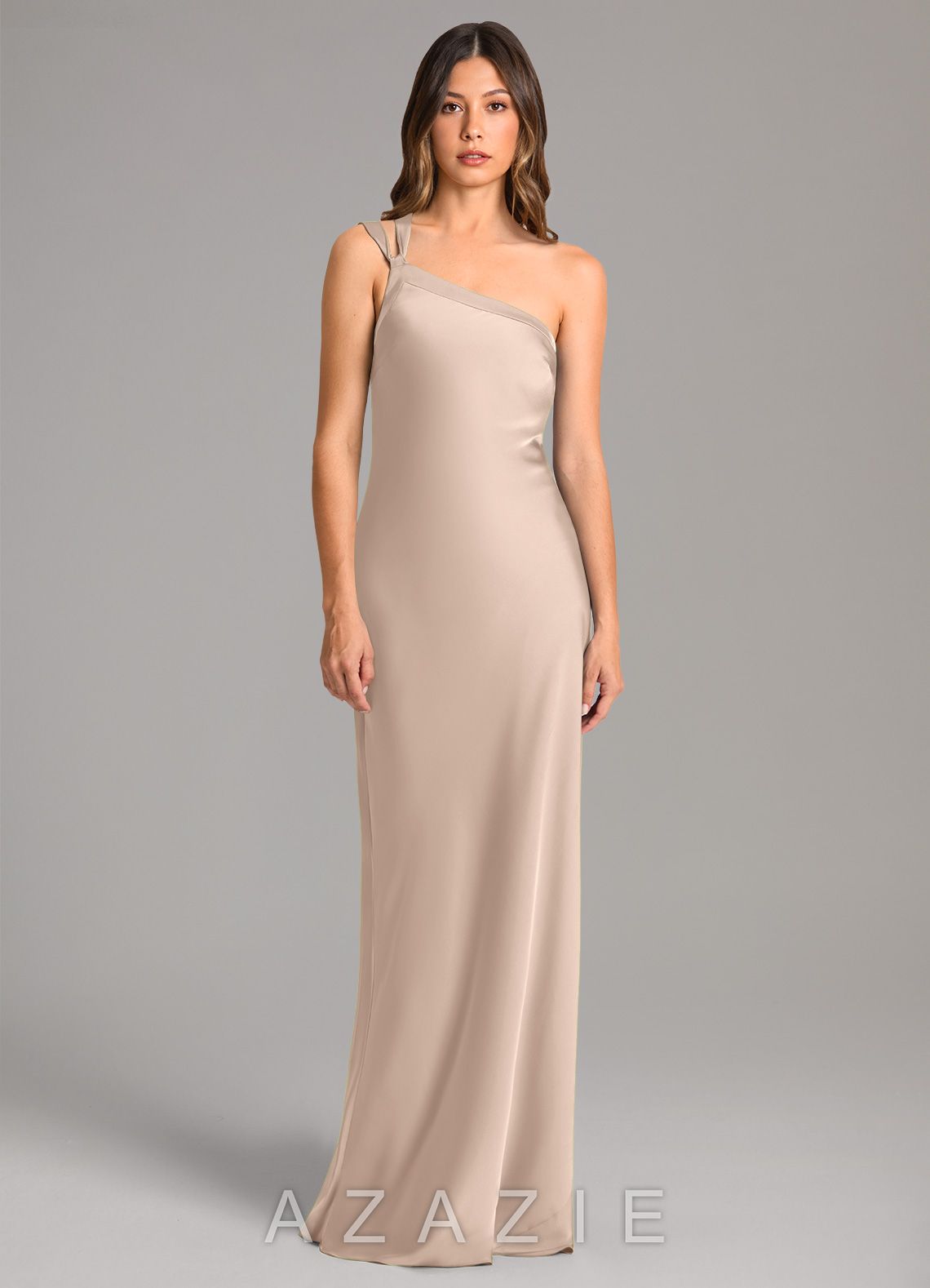 Azazie Monroe English Rose Mermaid One Shoulder Stretch Satin Dress english_rose