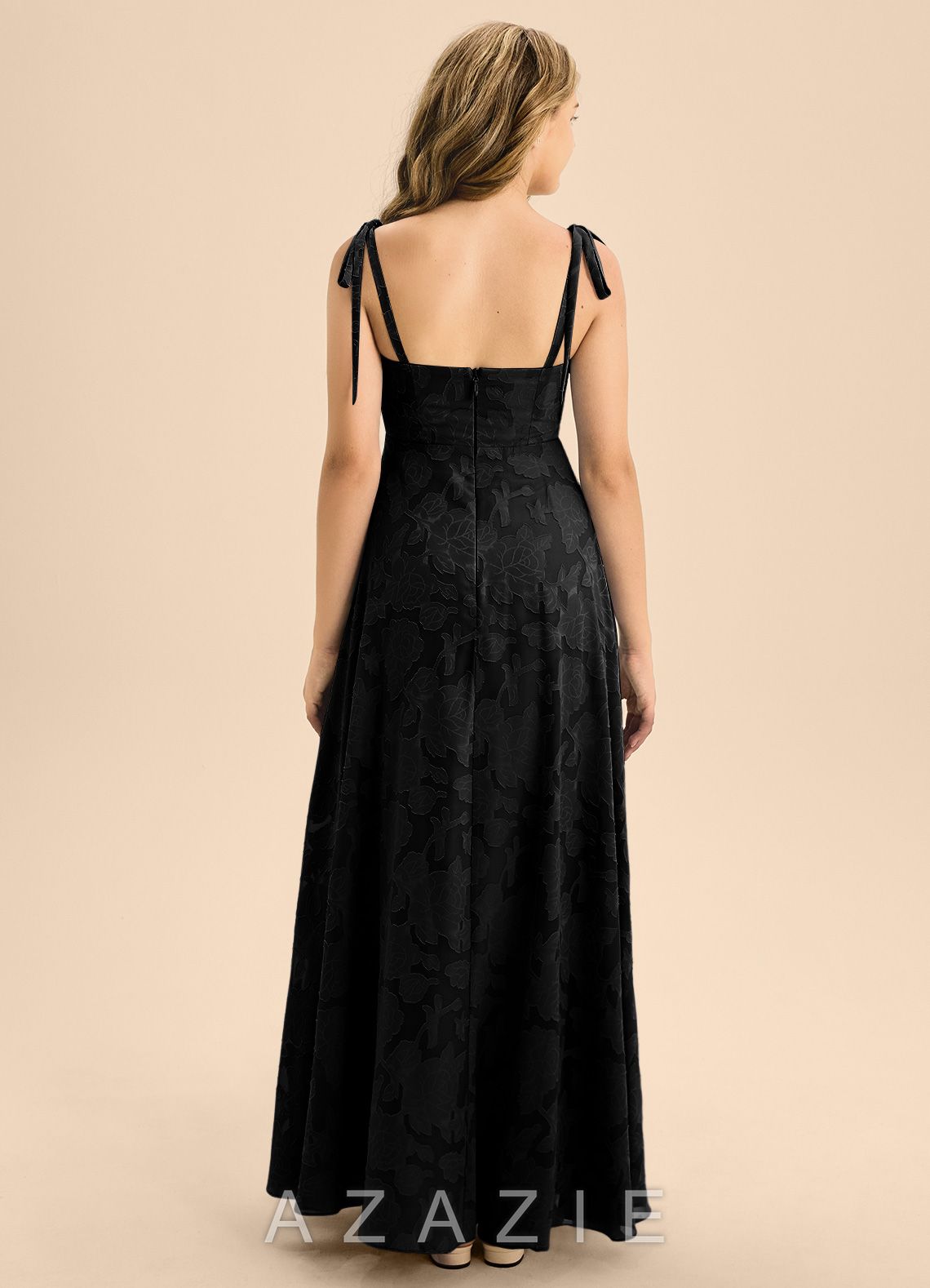 Azazie Rosey Junior Black A-Line Sweetheart Neckline Floral Burnout Dress black