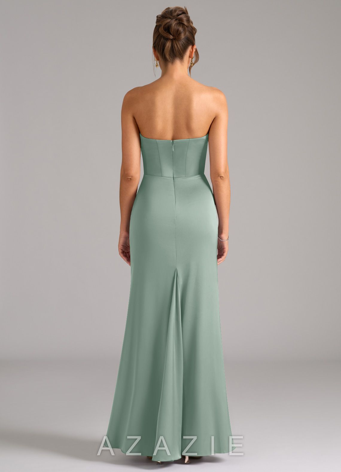 Azazie Debby Agave Mermaid Strapless Stretch Satin Convertible Dress agave