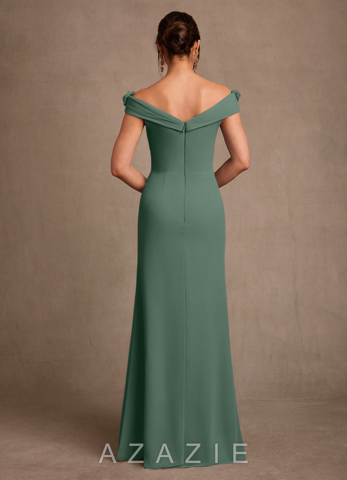 Azazie Jettie Eucalyptus Sheath Pleated Chiffon Dress eucalyptus
