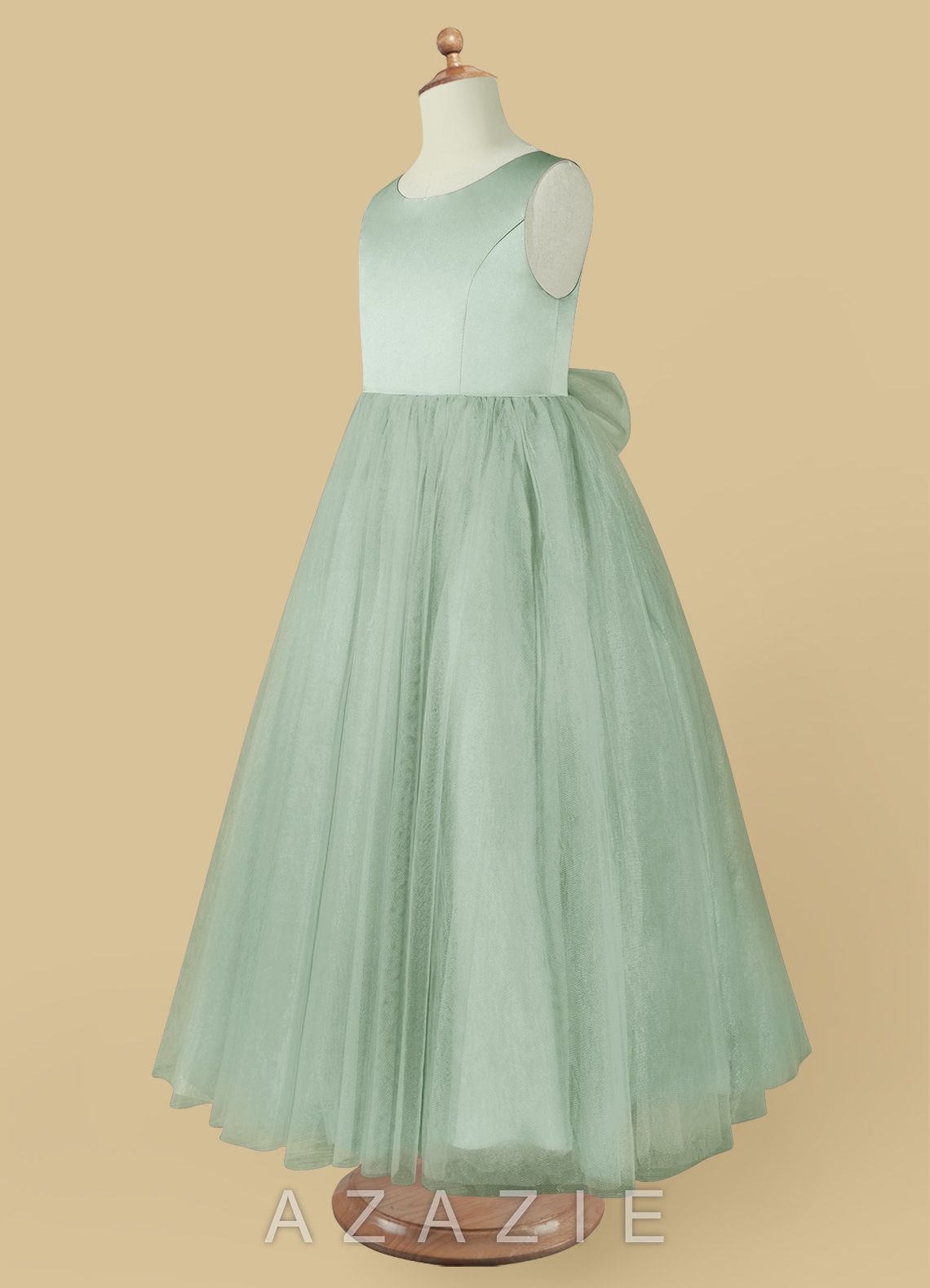 Azazie Muni Agave A-Line Bow Tulle Dress agave