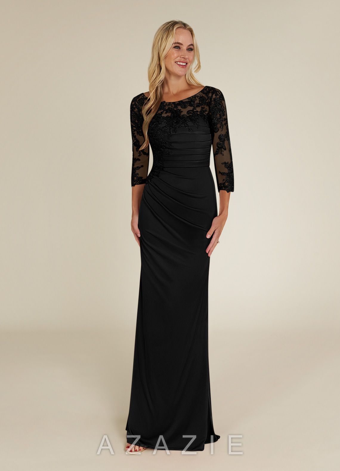 Azazie Alisondra Black Sheath Scoop Lace Lace Dress