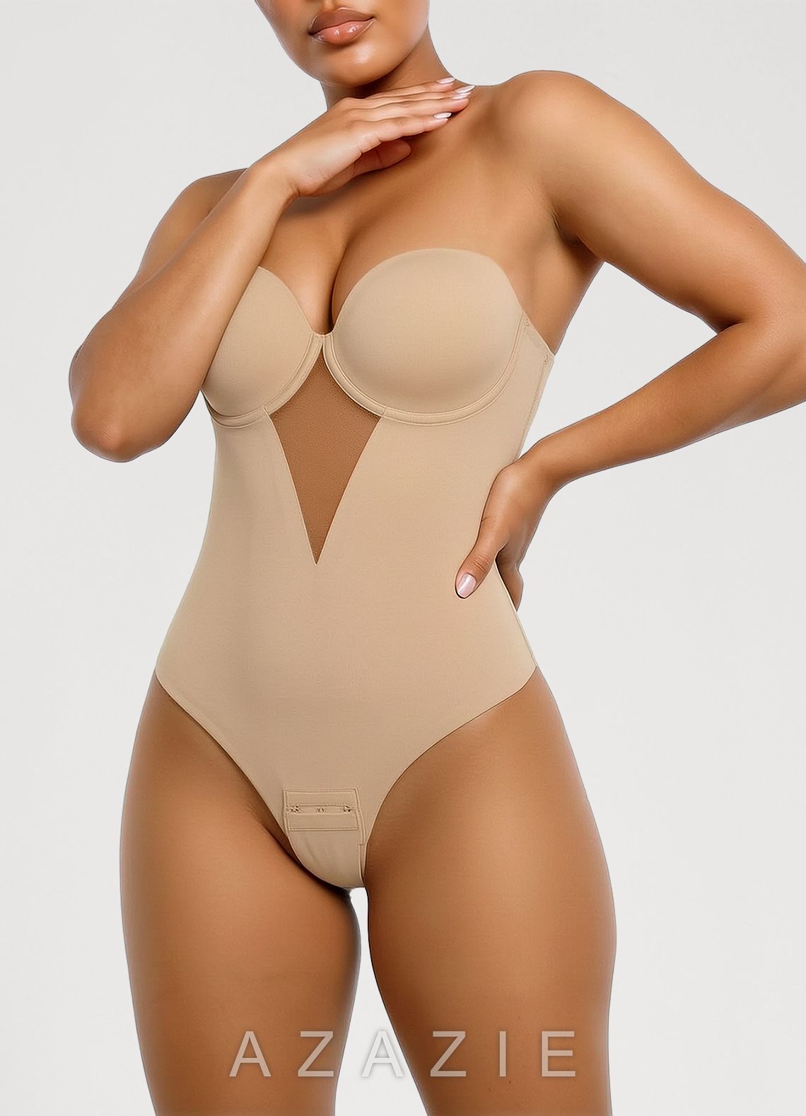 Strapless Cupped Seamless Thong Bodysuit