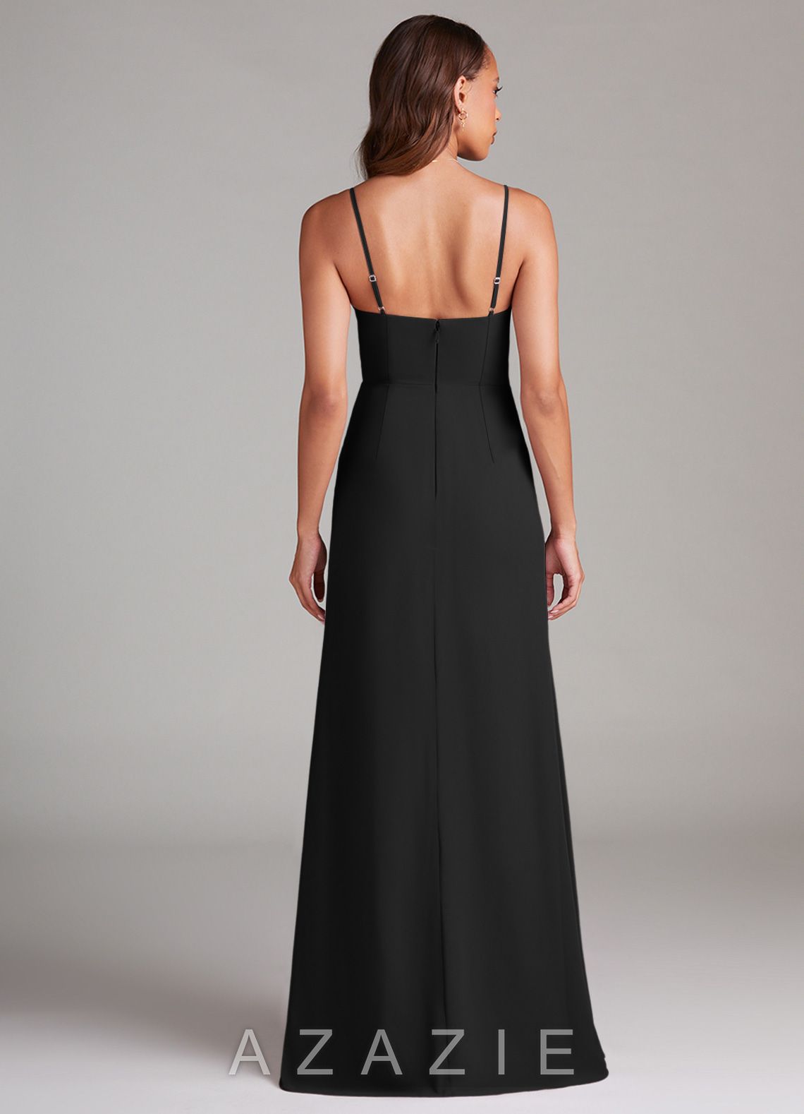 Azazie Maci Black Sheath Pleated Chiffon Dress black